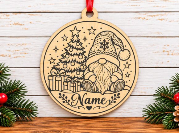 Christmas Gnome Personalized Ornament SVG laser cut file