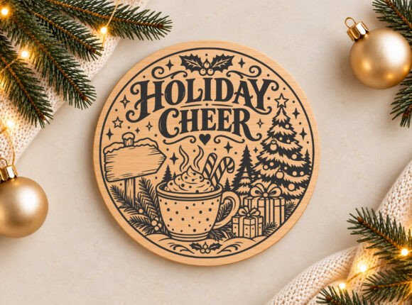 Christmas Holiday Cheer Ornament SVG laser cut file