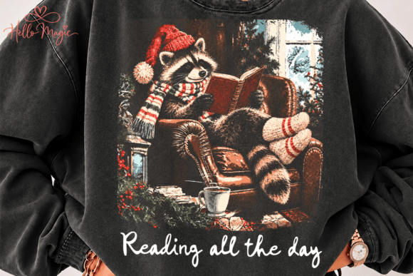 Christmas Raccoon Reading All the WayPNG