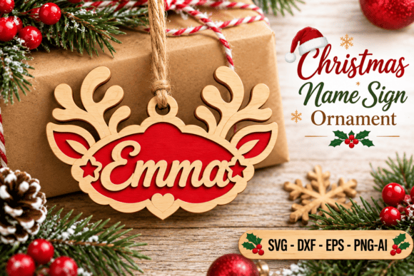 Christmas Reindeer Name Ornament SVG laser cut file
