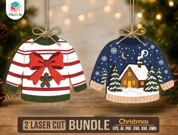 Christmas Sweater Ornament SVG Bundle (Design 3) laser cut file