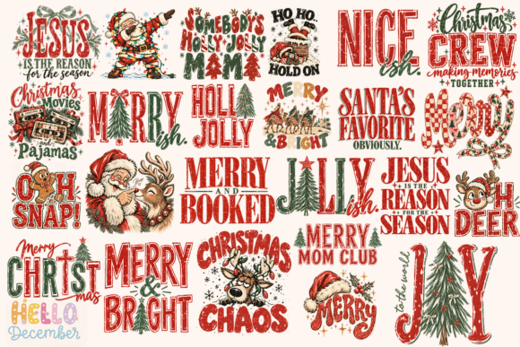 Distressed Retro Christmas PNG Bundle