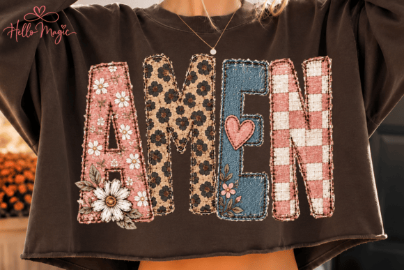 Faux Patchwork Floral Amen PNG