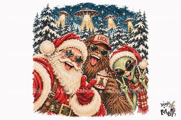 Funny Santa Bigfoot Alien Selfie PNG