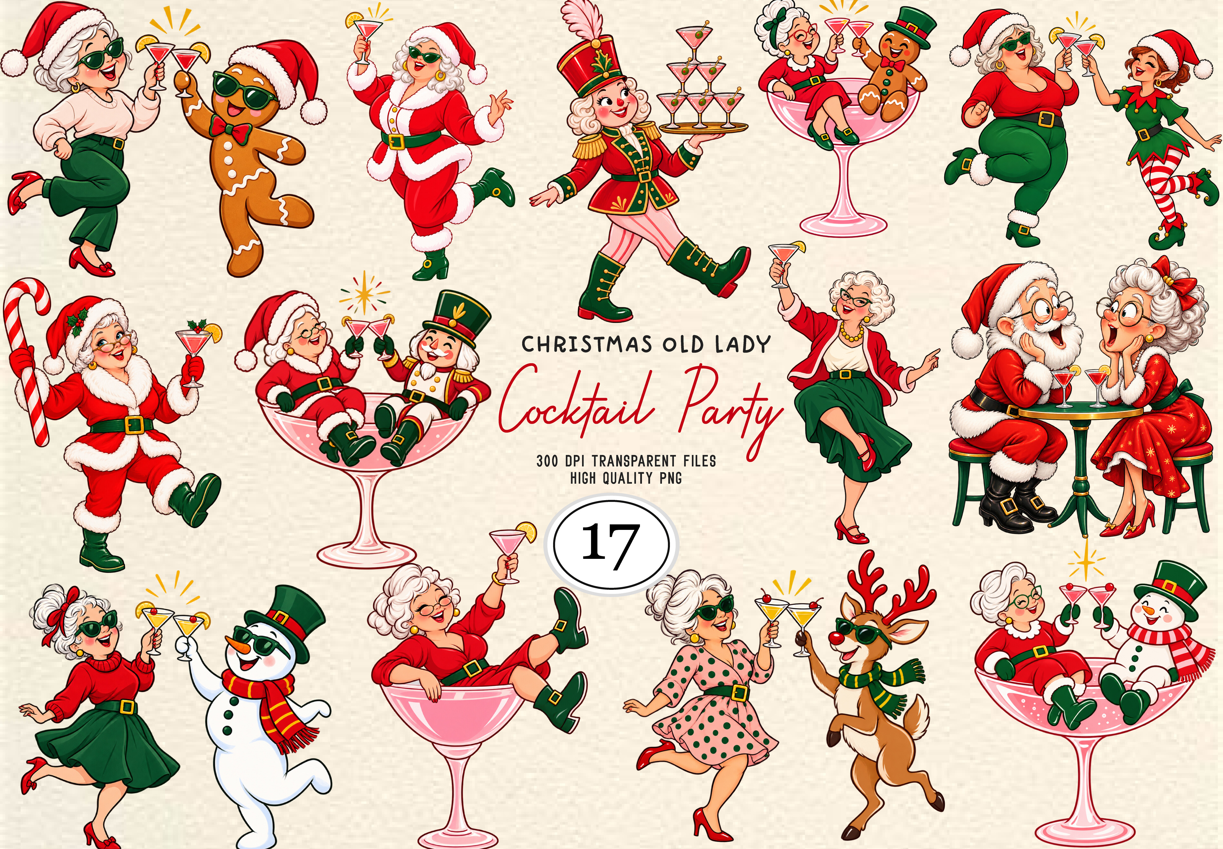Hand Drawn Christmas Old Lady Cocktail Graphic by Svg Box · Creative ...