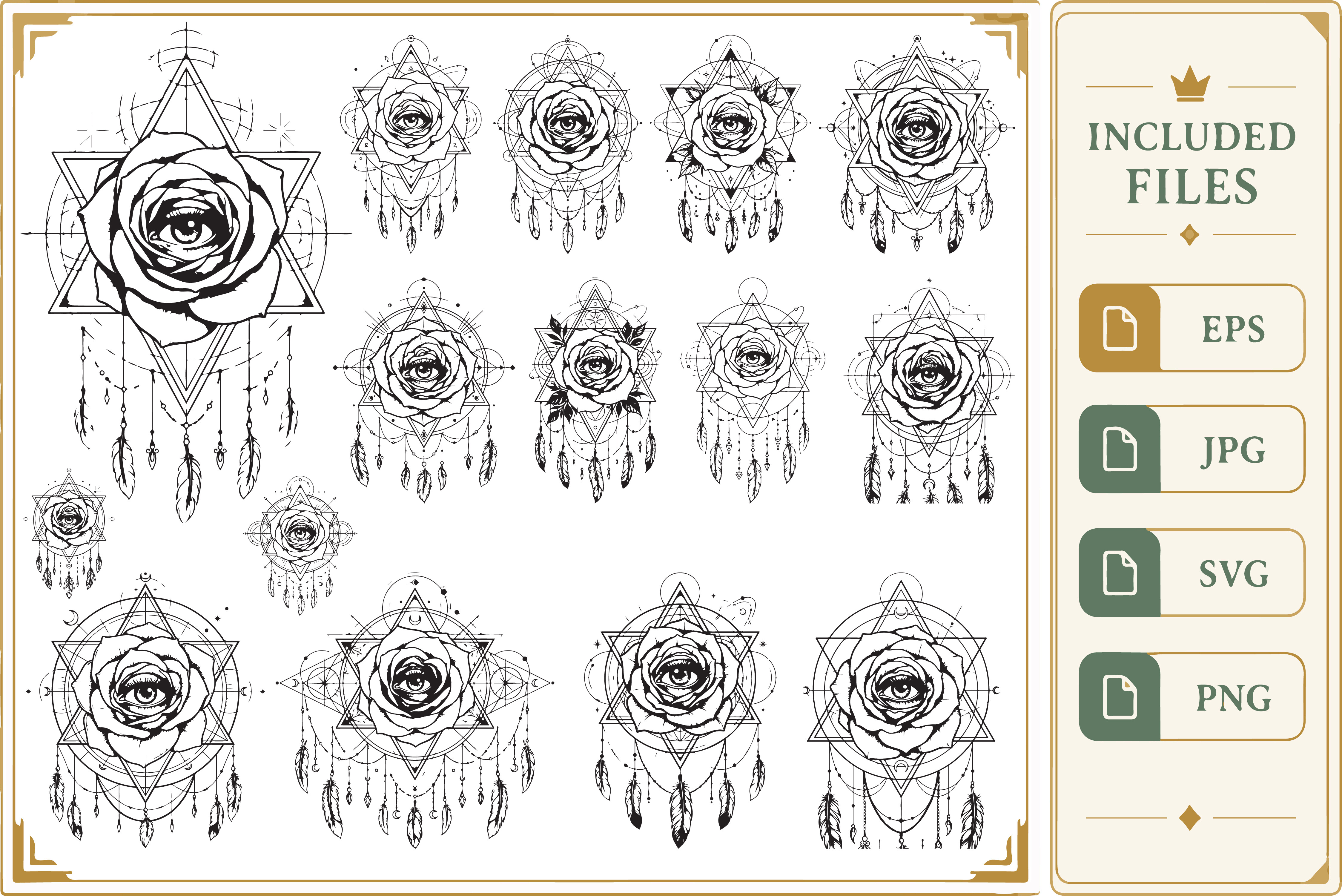 Mystic Rose Eye Dreamcatcher Tattoo Set Graphic by Graphics Earth ...