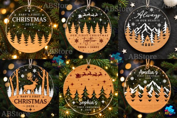 Christmas Acrylic Wood Ornament SVG laser cut file