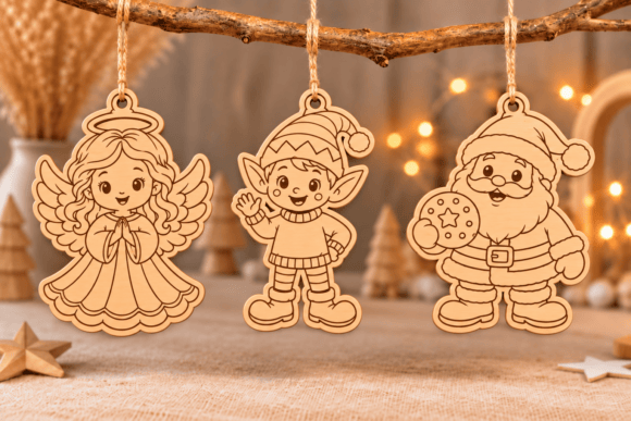 Christmas Angel Elf Santa Ornament SVG laser cut file
