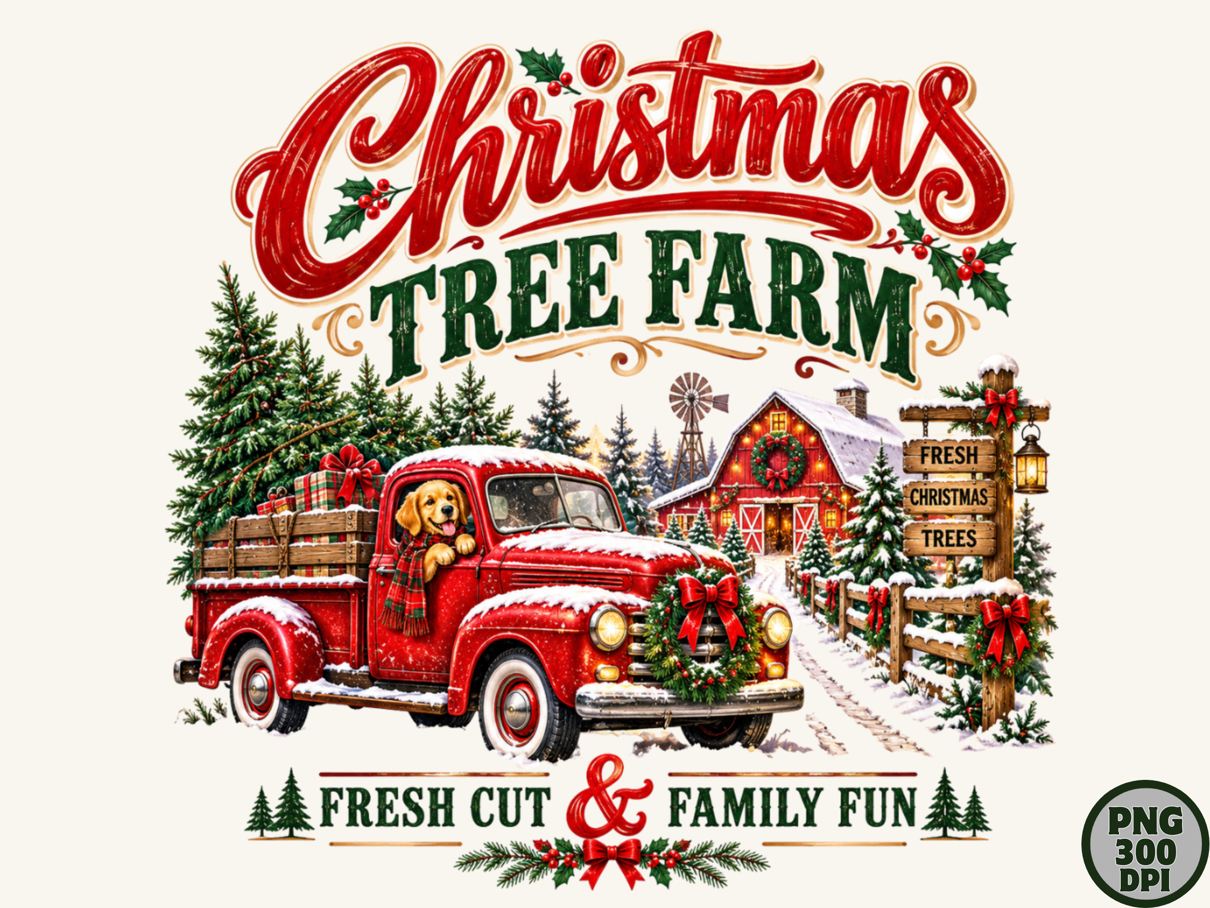 Farm Graphics One Color Christmas Tree Farm Red Truck PNG Graphic by SvgCuttingShop · Creative ...