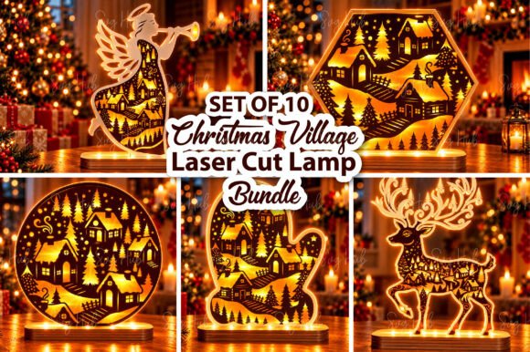 Christmas Village Lamp Laser Cut Bundle laser cut file