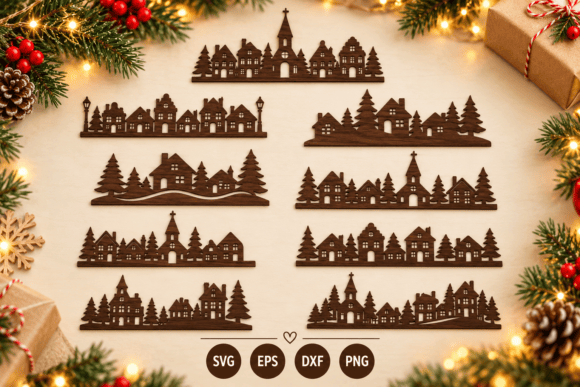 Christmas Village Laser Cut SVG Bundle (Design 3) laser cut file