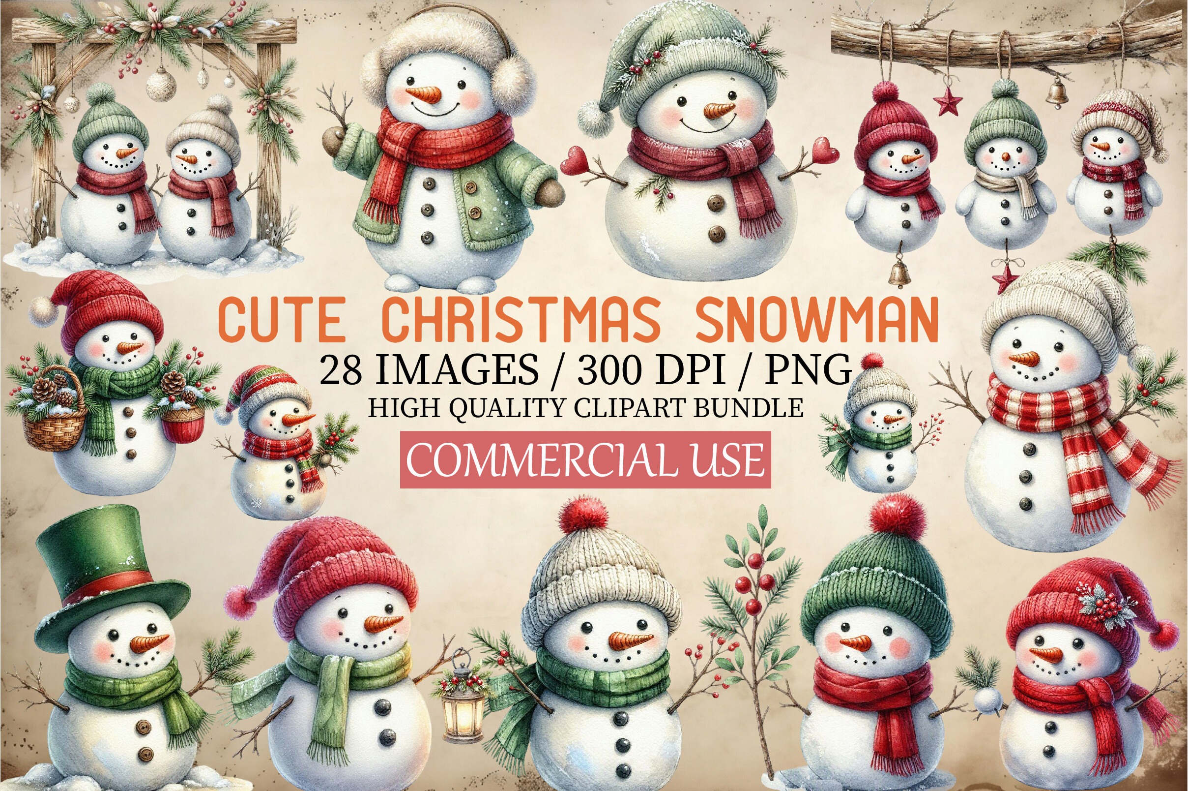 25 Lettering Graphics Calligraphy Cute Christmas Snowman Clipart Bundle Graphic by Dream Canvas Studio ...