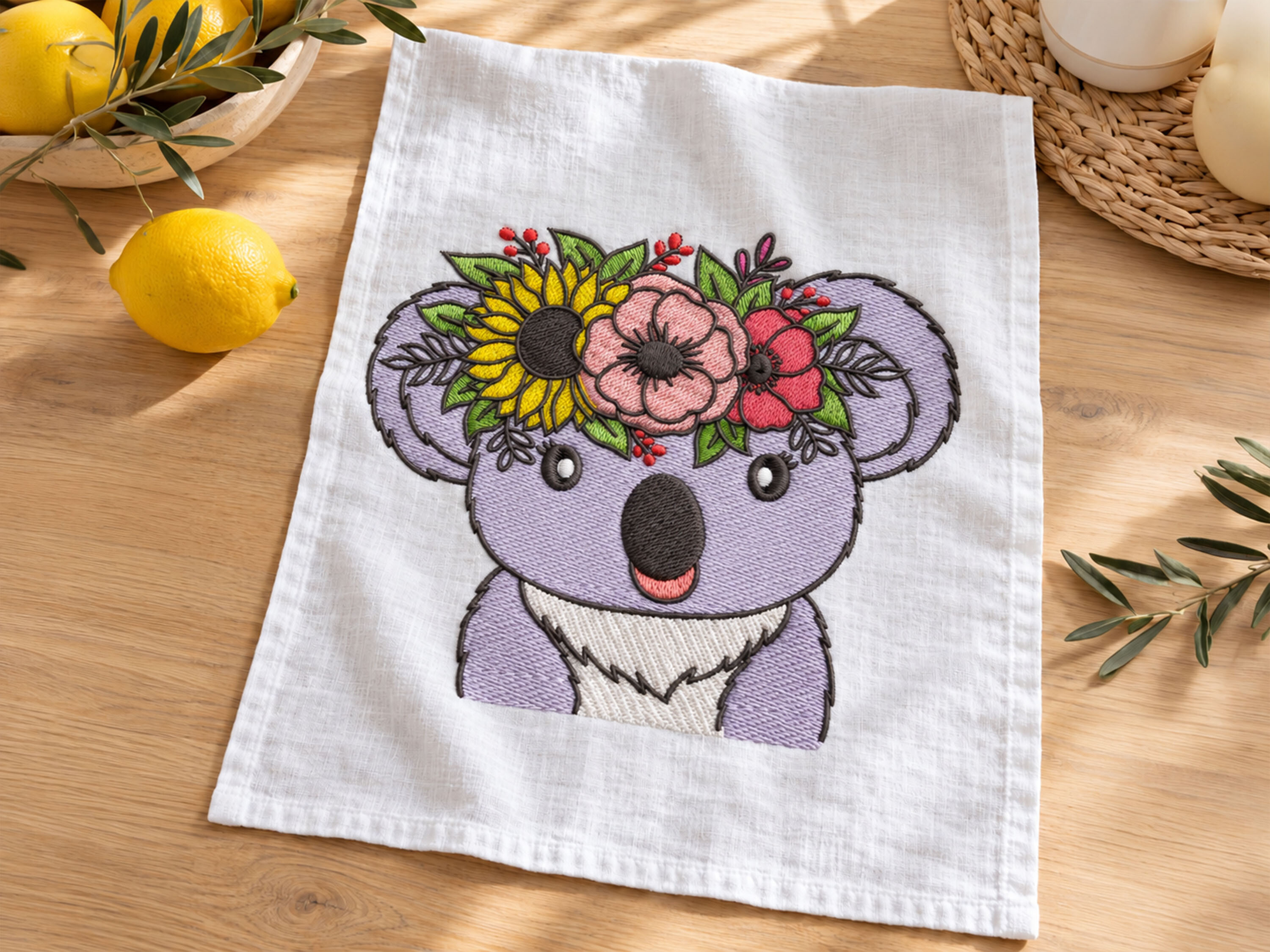 Floral Koala Embroidery Design, 5 Size · Creative Fabrica