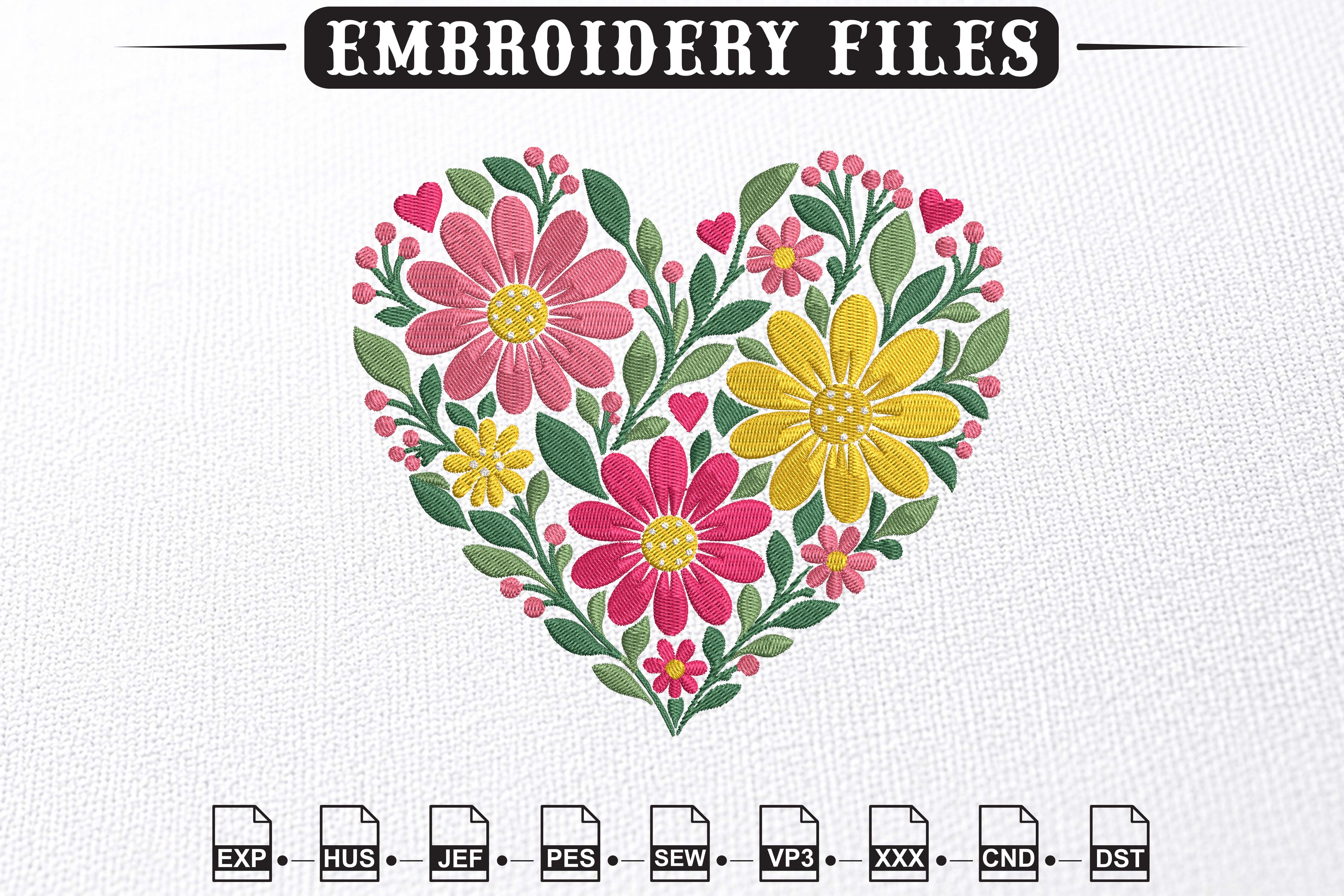 Flower Love Heart Embroidery Design · Creative Fabrica