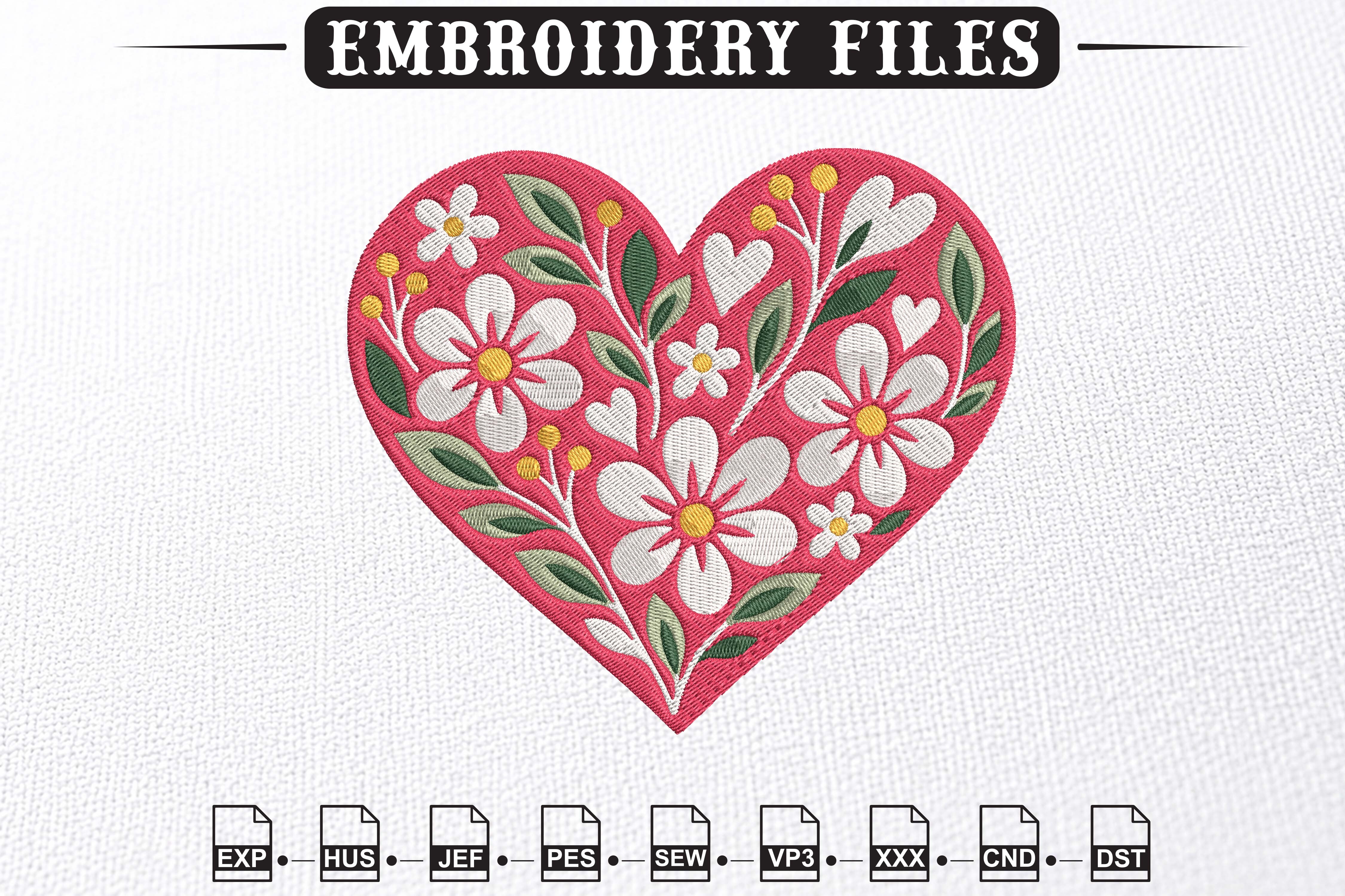Flower Love Heart Embroidery Design · Creative Fabrica