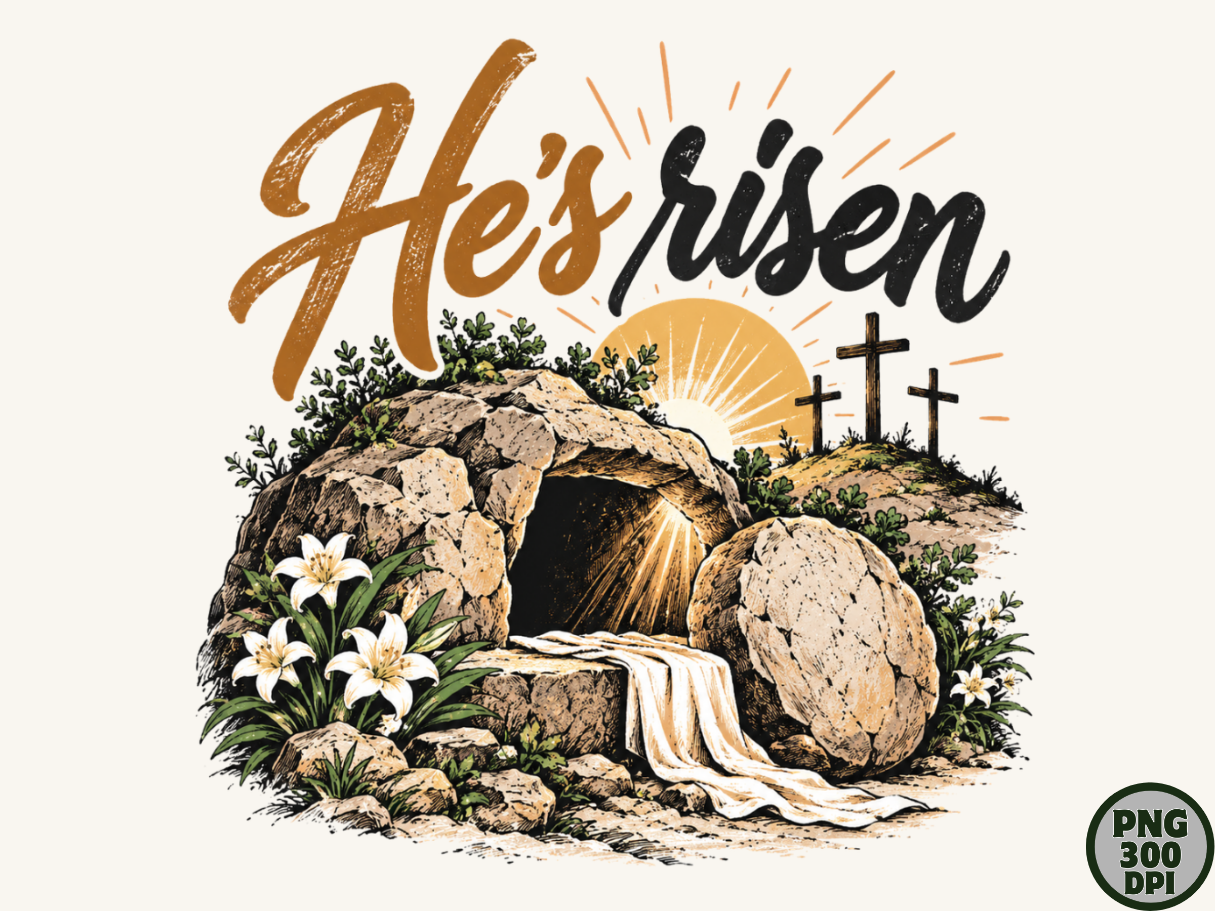He's Risen Easter Tomb PNG Graphic by SvgCuttingShop · Creative Fabrica