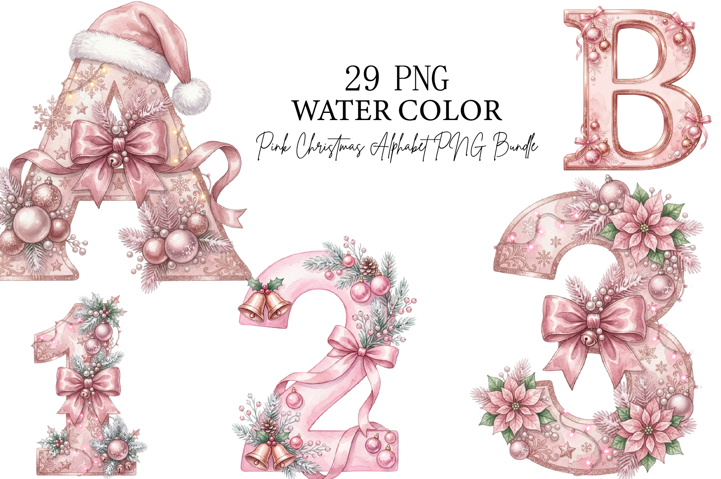 25 Lettering Graphics Calligraphy Pink Christmas Alphabet PNG Bundle Graphic by Unique designs shop ...
