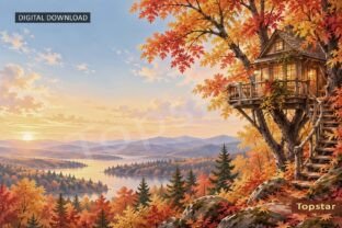 Rustic Tree House Background Fall Season Graphic by Topstar · Creative ...