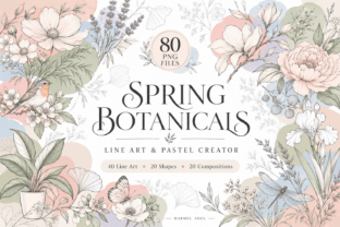 Spring Line Art To Color Spring Botanical Line Art PNG Bundle Graphic by Harmel Adel · Creative ...