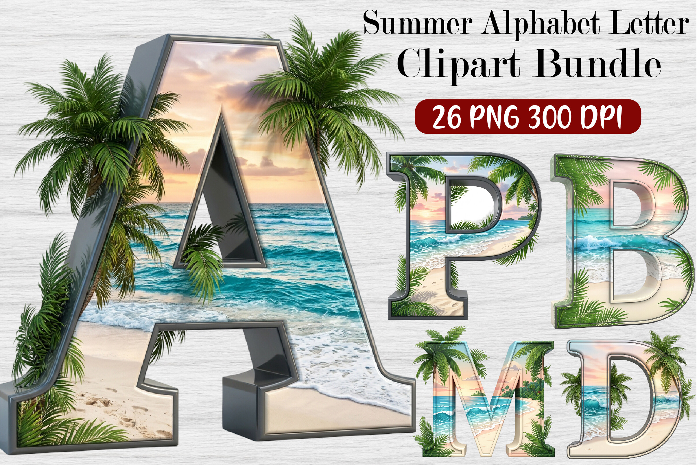 Retro Summer Lettering Summer Alphabet Letter Clipart Bundle Graphic by Dream Forge Studio ...