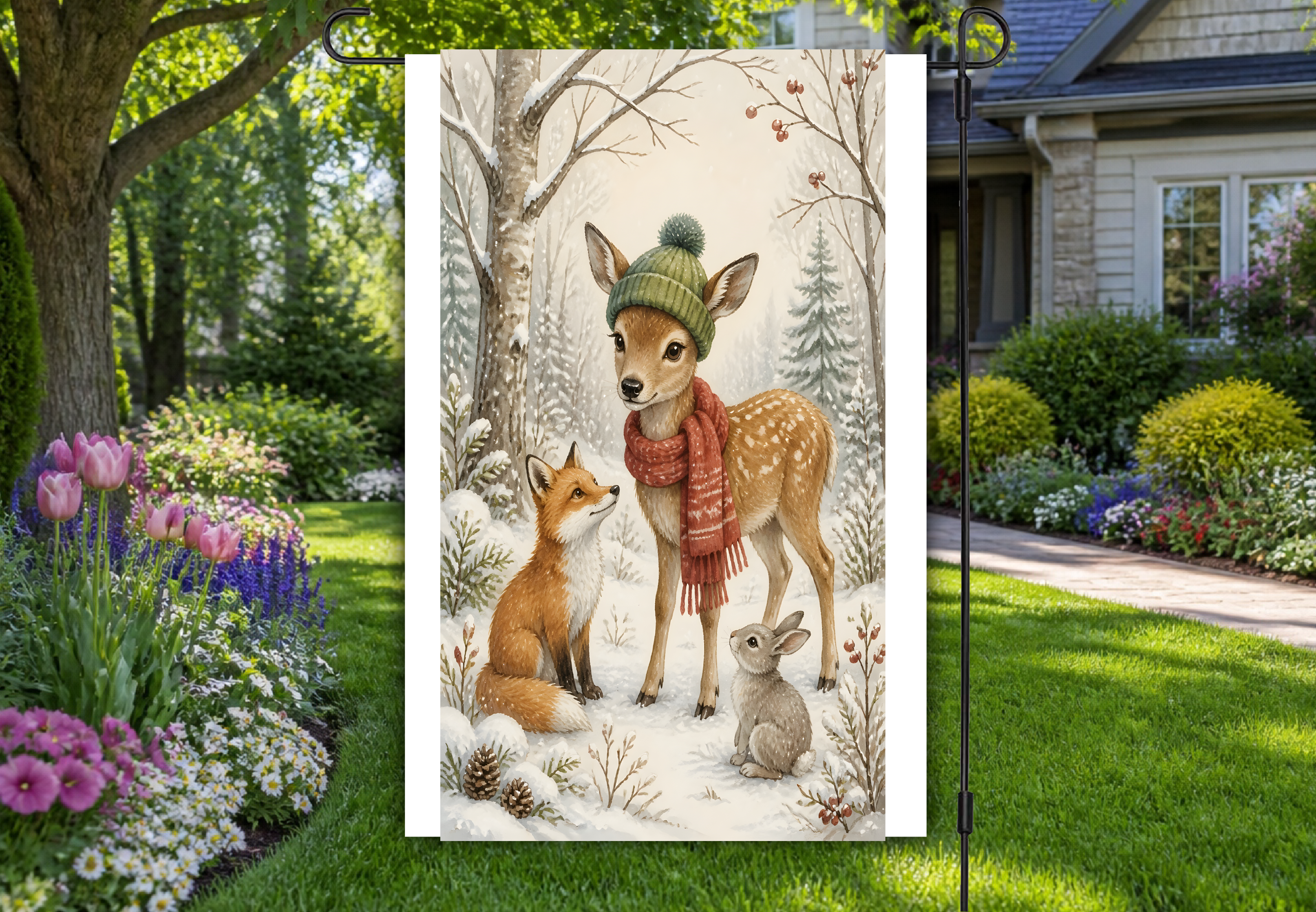 25 Lettering Graphics Calligraphy Winter Woodland Animals Deer Garden Flag Graphic by Cozy Prints ...