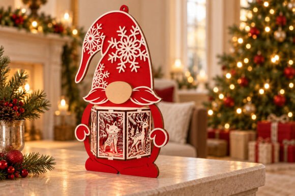 Woodland Christmas Gnome Lantern SVG laser cut file