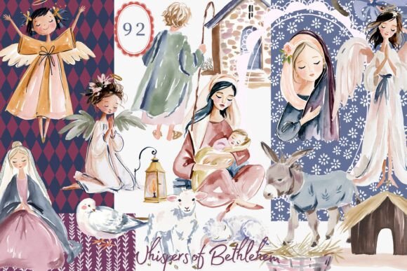 Hand Painted Style Nativity Clipart Set