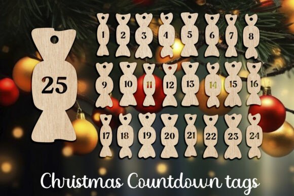 Christmas Advent Countdown Gift Tag Set laser cut file