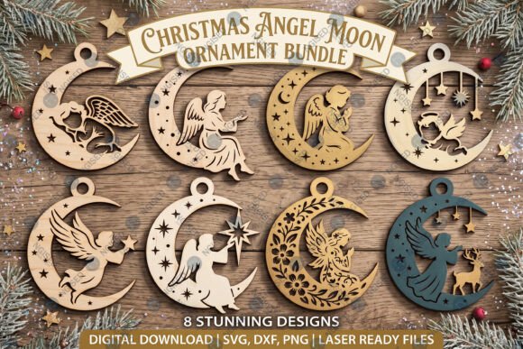 Christmas Angel Moon Ornament SVG Bundle laser cut file
