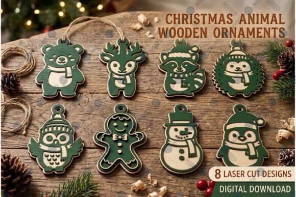 Christmas Animal Wooden Ornaments Bundle (Design 2) laser cut file