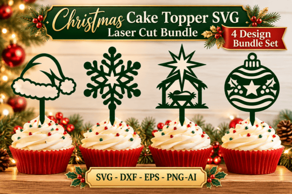 Christmas Cake Topper SVG Bundle (Design 1) laser cut file