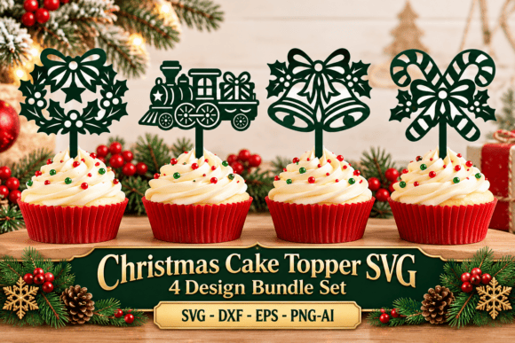 Christmas Cake Topper SVG Bundle (Design 2) laser cut file