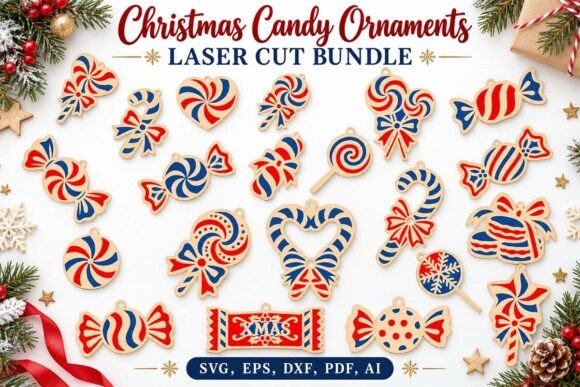 Christmas Candy Ornaments Laser Cut Set laser cut file