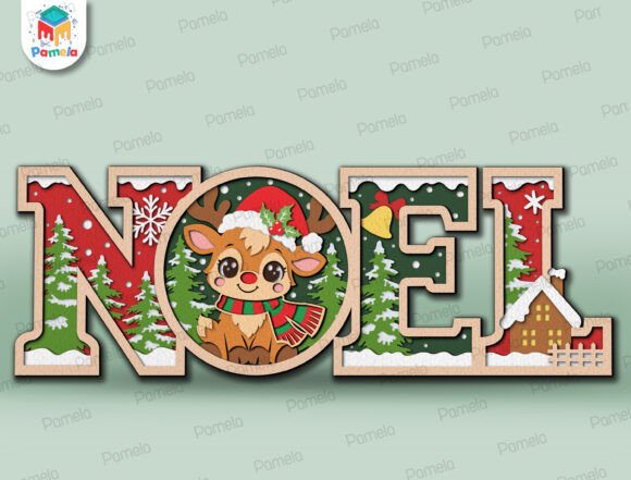 Christmas Reindeer NOEL Shadow Box SVG laser cut file
