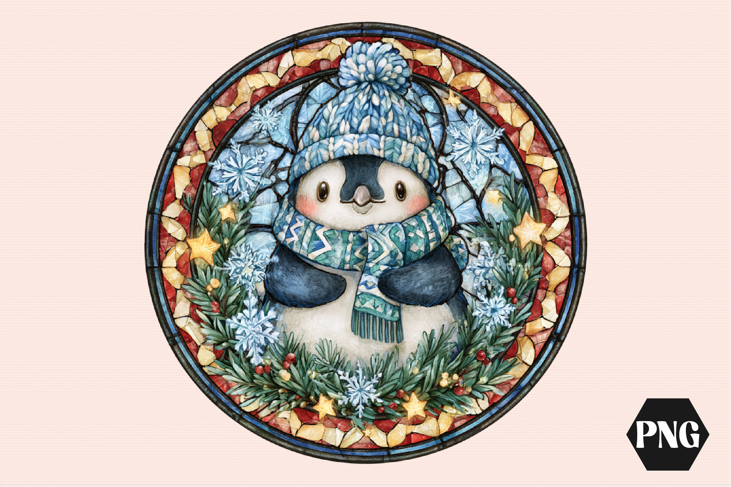 Christmas Round Stained Glass Clipart Graphic by designmaster ...