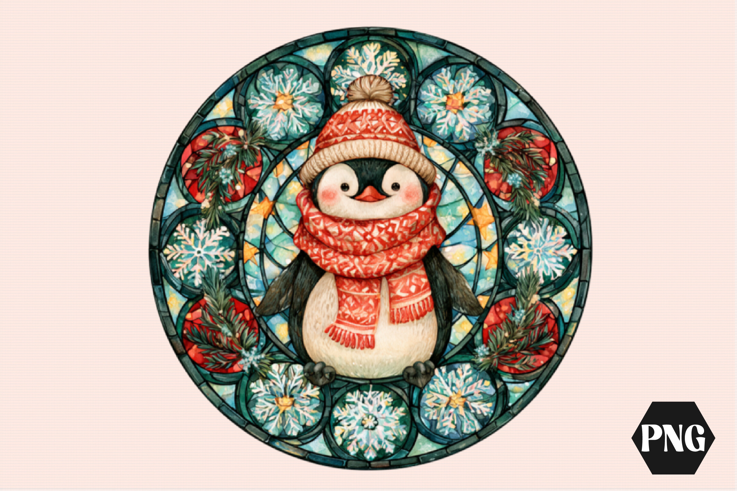 Christmas Round Stained Glass Clipart Graphic by designmaster ...