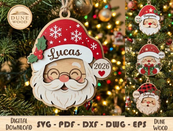 Personalized Santa Christmas Ornament laser cut file