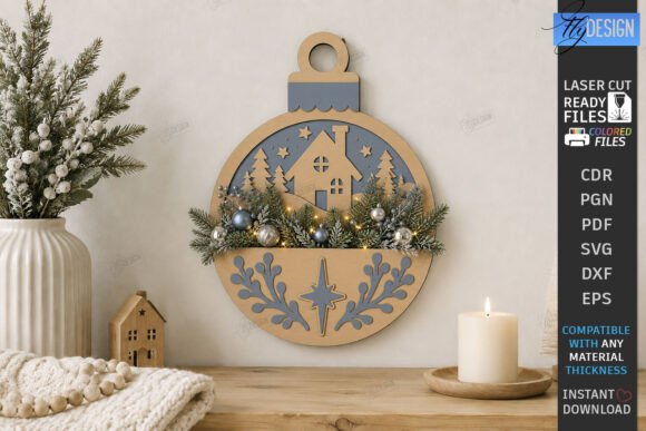 Wooden Christmas Wall Decor Laser Cut (Design 4) laser cut file