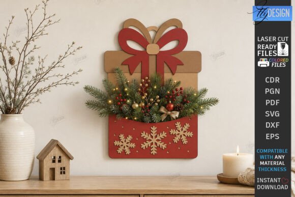 Wooden Christmas Wall Decor Laser Cut (Design 5) laser cut file