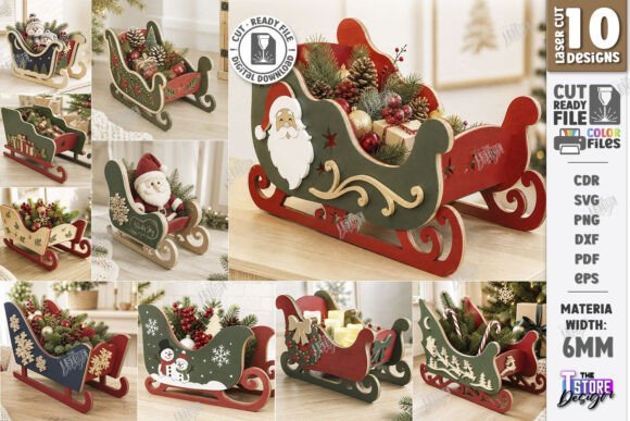 3D Christmas Sleigh Laser Cut Bundle laser cut file