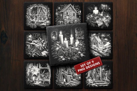 Advent Candlelight Christmas - 9 Cozy Laser Engraving PNG Designs laser cut file