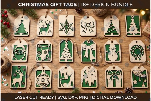 Christmas Gift Tags Laser Cut SVG Bundle (Design 2) laser cut file