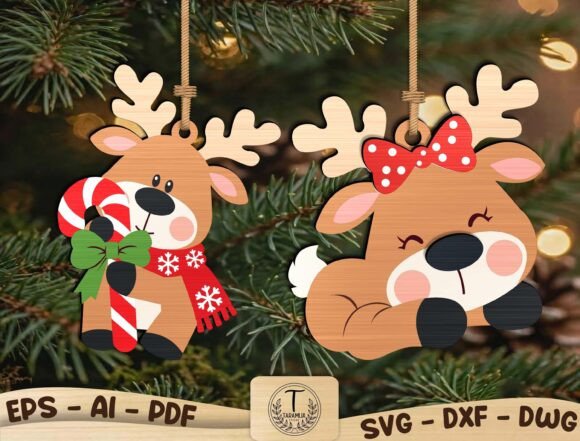 Christmas Reindeer Ornament SVG Bundle (Design 3) laser cut file