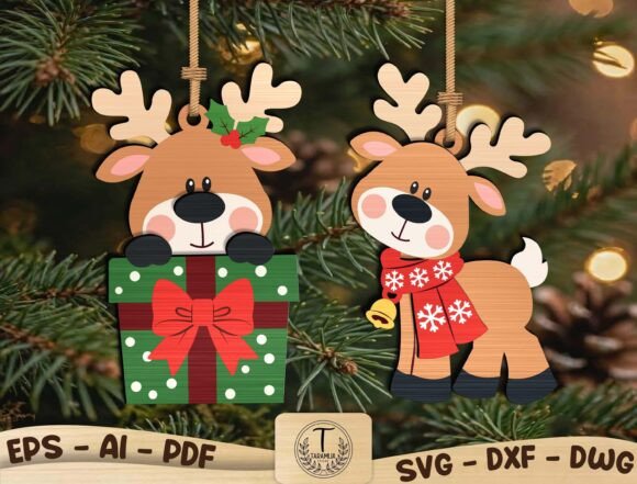 Christmas Reindeer Ornament SVG Bundle (Design 2) laser cut file