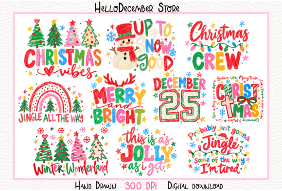 Colorful Christmas Hand Drawn Bundle Png