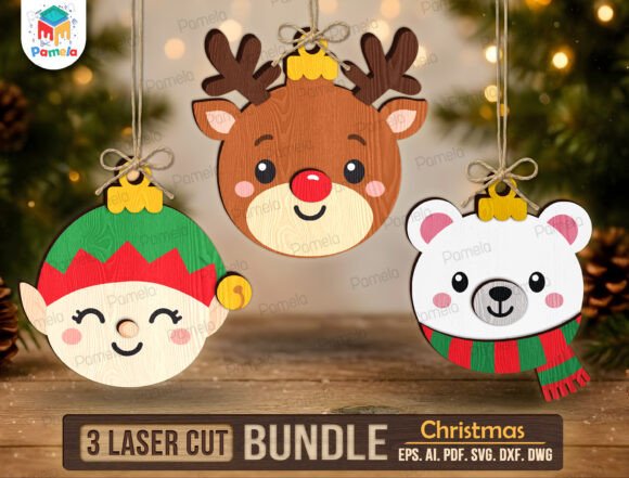 Cute Christmas Ornament SVG Bundle laser cut file