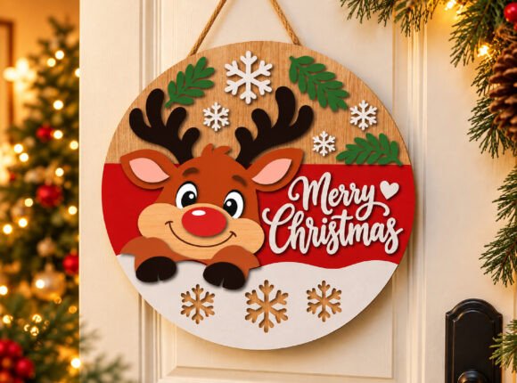 Merry Christmas Reindeer Laser Cut SVG (Design 2) laser cut file