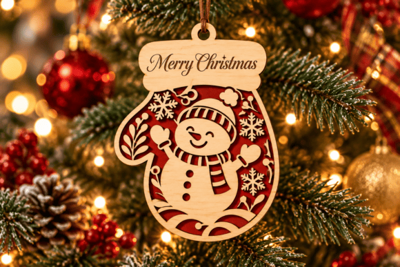 Merry Christmas Snowman Mitten Laser Cut laser cut file