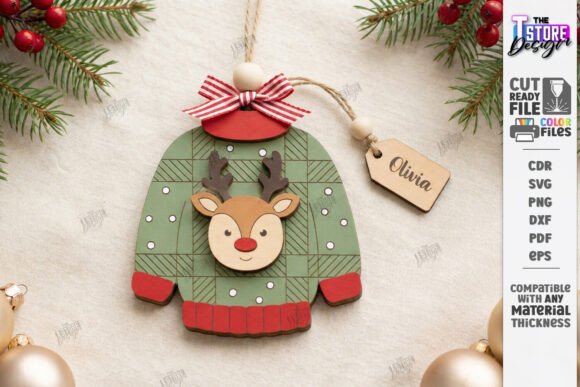 Wooden Sweater Christmas Ornament Laser (Design 1) laser cut file