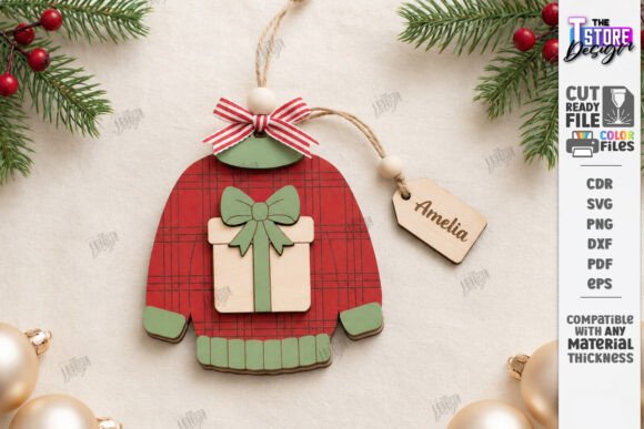 Wooden Sweater Christmas Ornament Laser (Design 3) laser cut file